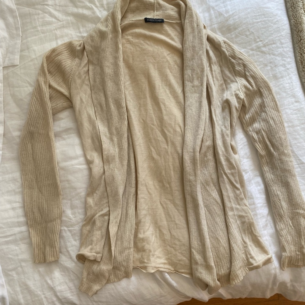 Eileen Fisher 100% Merino Wool Cream Open Cardigan